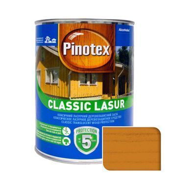Просочення для дерева Pinotex Classic Lasur з декоративним ефектом, 10 л, (червоне дерево, безбарвне, горіх, калужниця, орегон, палісандр, тік)